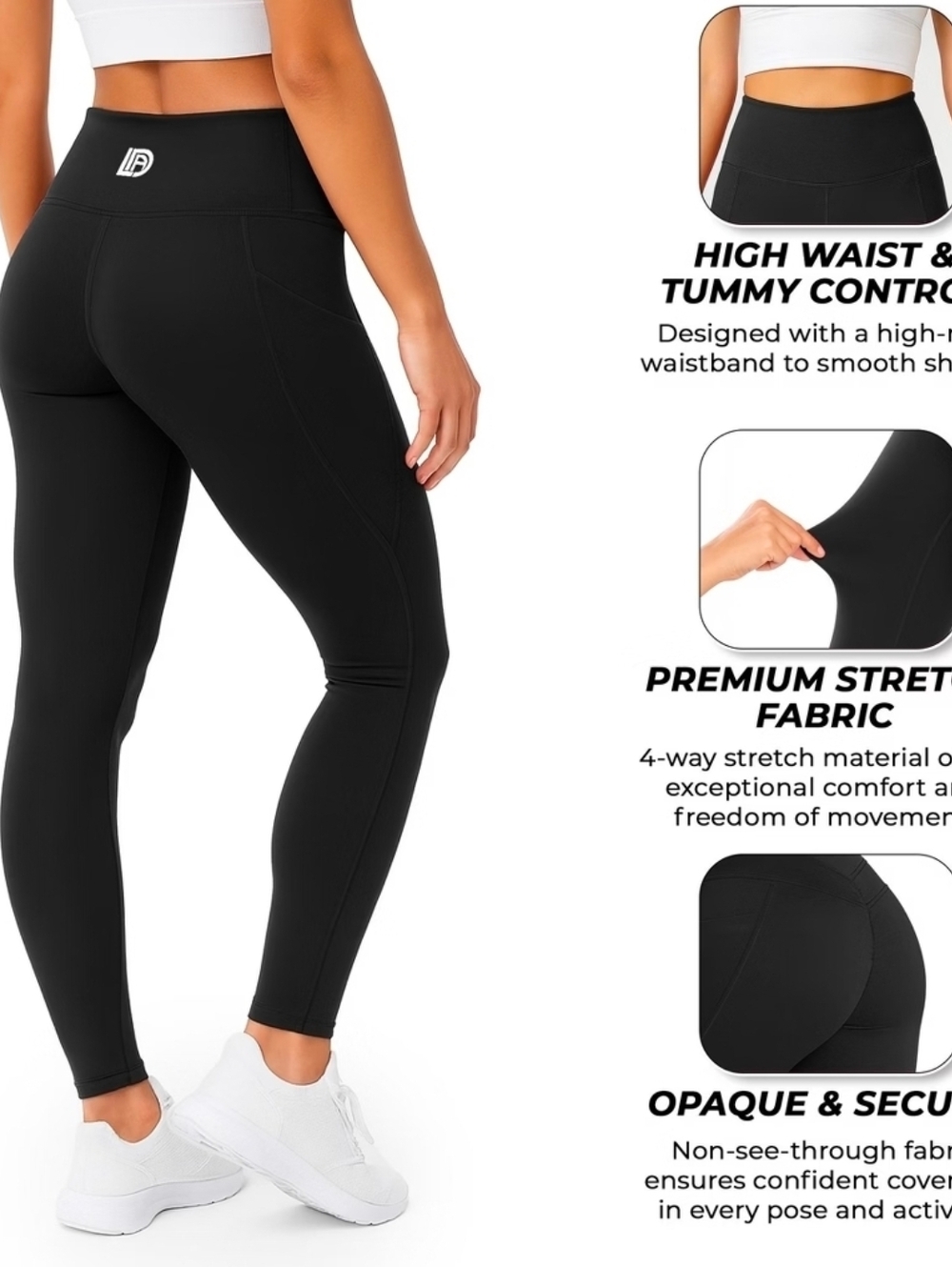 Pack of 3 High Waist Women Leggings  with Side Pockets. - Picture 3 of 8